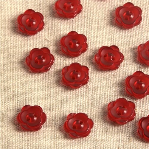 Lot de 6 boutons 2 trous fleur 13mm rouge