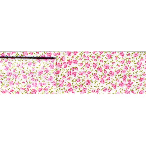 Bobine 25m biais imprimé petites fleurs fleurs roses 20mm