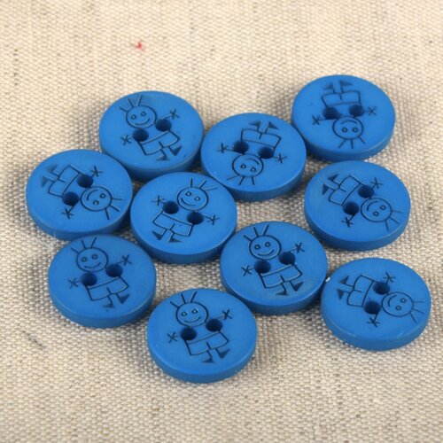Lot de 6 boutons 2 trous garçon 15mm bleu tropique