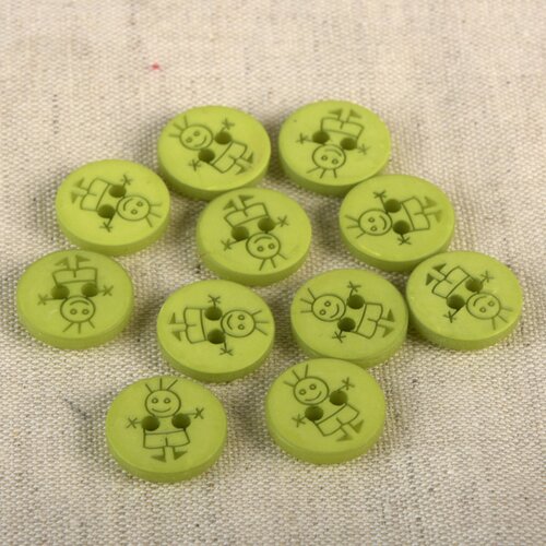 Lot de 6 boutons 2 trous garçon 15mm vert clair