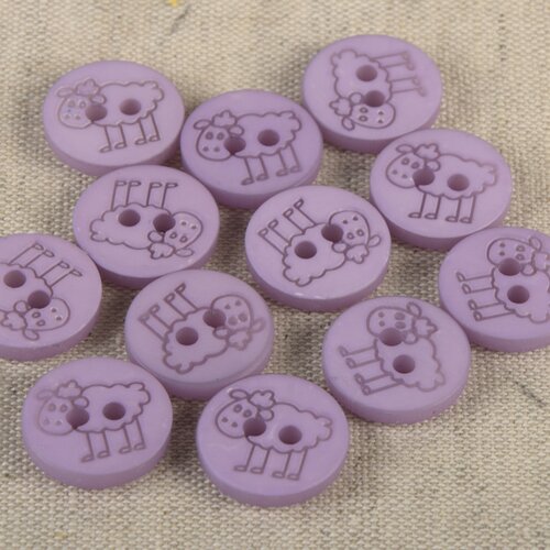 Lot de 6 boutons 2 trous mouton 15mm violet lilas