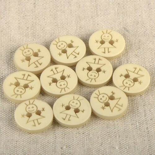 Bouton 2 trous fille 15mm beige pierre