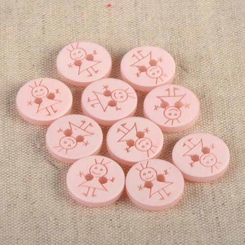 Bouton 2 trous fille 15mm rose layette