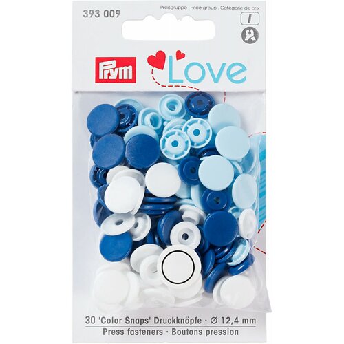 Prym love boutons pression plastique 12mm bleu/blanc/bleu clair