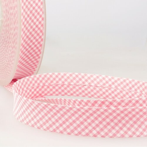 Disquette 25m biais vichy tissé polyester et coton rose