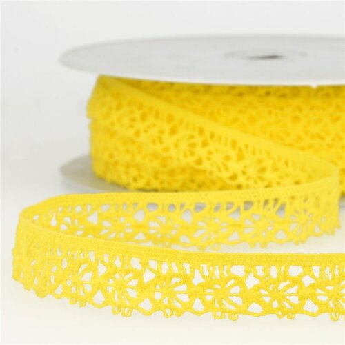 Bobine 25m dentelle polyester jaune citron 20mm
