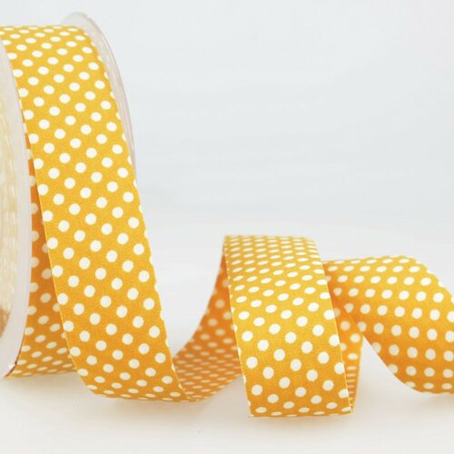 Bobine 15m ruban pois polyester jaune et blanc