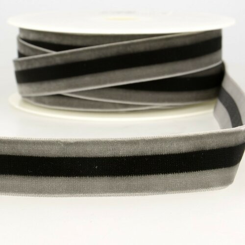 Bobine 15m velours stripes polyester gris et noir