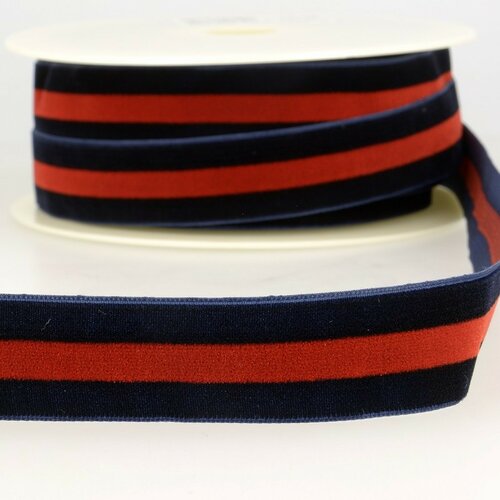 Bobine 15m velours stripes polyester bleu marine et rouge