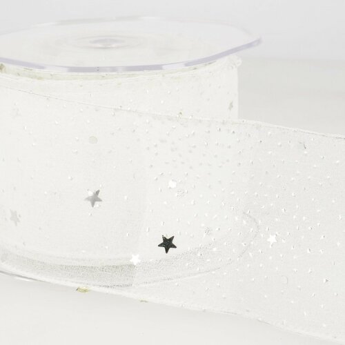 Bobine 10m ruban voile princesse étoiles brillantes 60 mm polyamide blanc