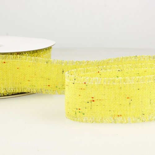 Bobine 20m ruban toile irisé 30 mm polyester jaune paille