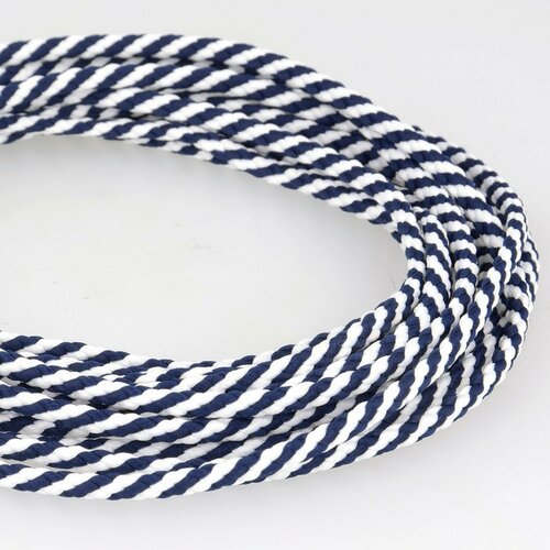 Bobine 50m cordon damier polyester 6mm tressé bleu/blanc