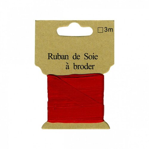 Ruban de soie à broder 4mm de 3 mètres rouge vif