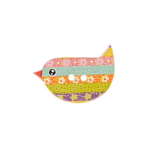 Lot de 6 boutons oiseaux 2 trous à pois 16mmx22mm - patchwork