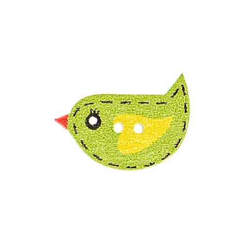 Lot de 6 boutons oiseaux 2 trous à pois 16mmx22mm - vert