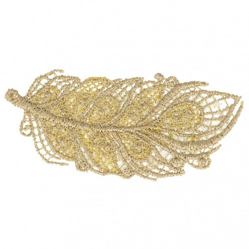 Lot de 3 écussons thermocollants plume en dentelle beige 5,5 cm x 2 cm