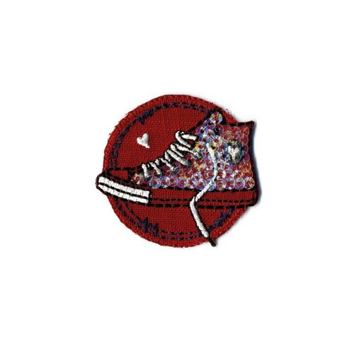 Lot de 3 écussons thermocollants baskets branchées à paillettes rouge 50mm