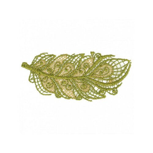 Lot de 3 écussons thermocollants plume en dentelle vert 5,5 cm x 2 cm
