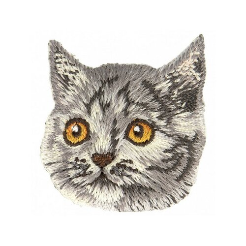 Lot de 3 écussons thermocollants tête de chat gris 4 cm x 4 cm