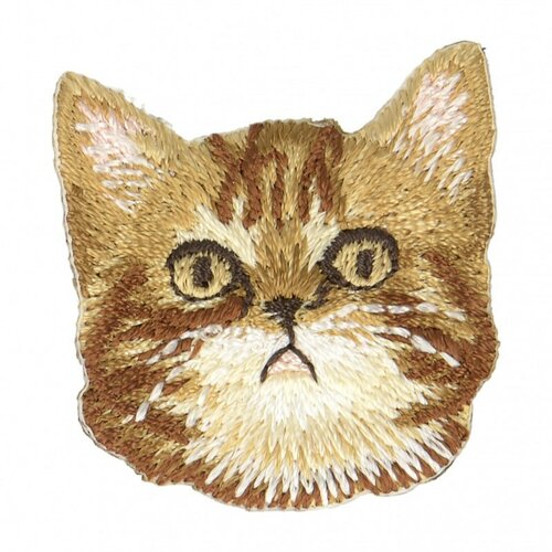 Lot de 3 écussons thermocollants tête de chat marron beige 3,5 cm x 3,5 cm