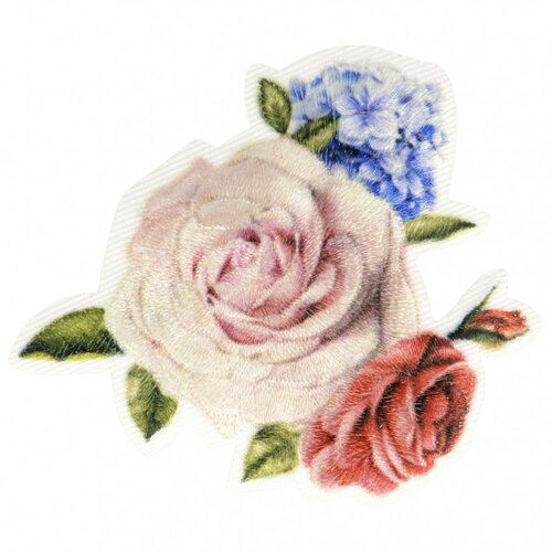 Lot de 3 écussons thermocollants bouquet de roses avec petites fleurs 5,5 cm x 6 cm