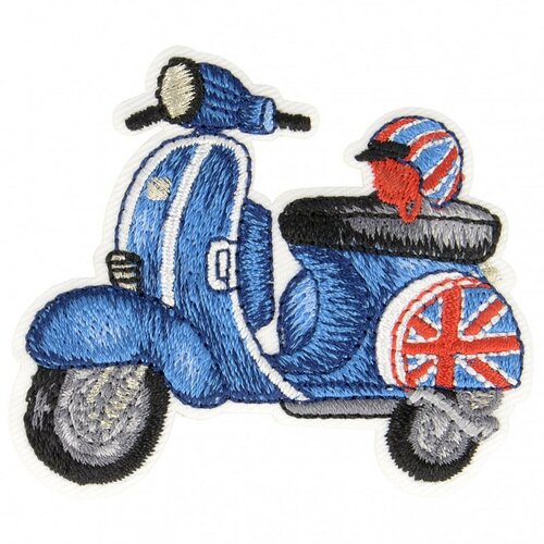 Lot de 3 écussons thermocollants scooter bleu anglais 3,5 cm x 6 cm