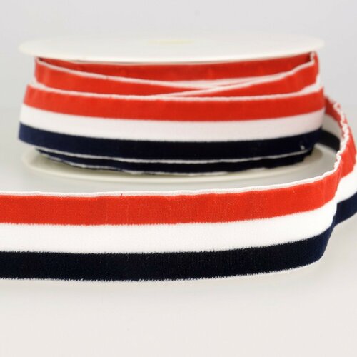 Bobine 15m velours stripes polyester marine, blanc et rouge