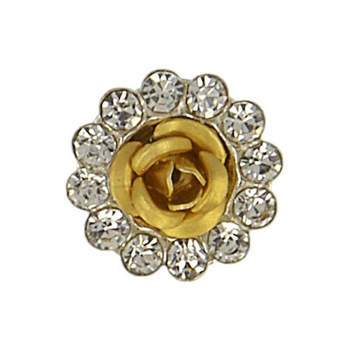 Bouton rose strass 12mm - or