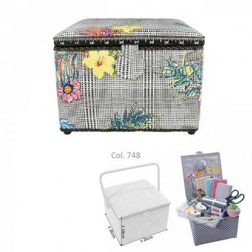 Boîte à couture carrée l26xh19cm fleurs tropicales