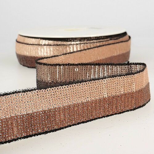 Bobine 13m galon paillettes bicolore 32mm marronchampagne