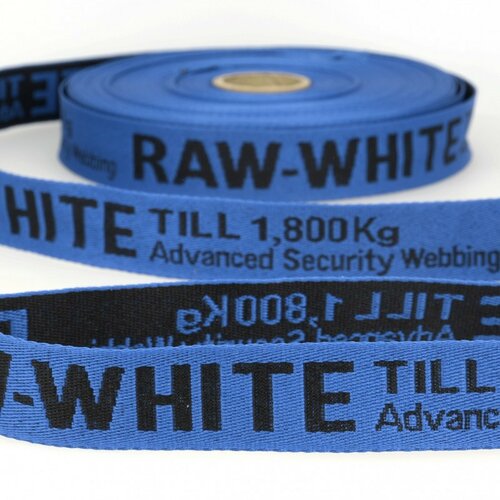 Film 25m sergé jacquard polyester raw white 25mm bleu/noir