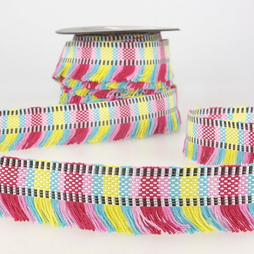 Bobine 15m galon franges stripes/rayures multicolore 35mm