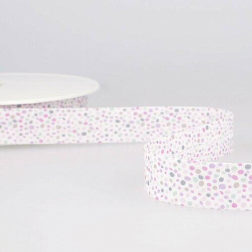 Disquette 25m biais imprimé confettis rose clair 20mm