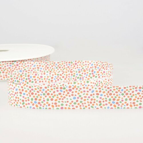 Disquette 25m biais imprimé confettis orange/multi 20mm