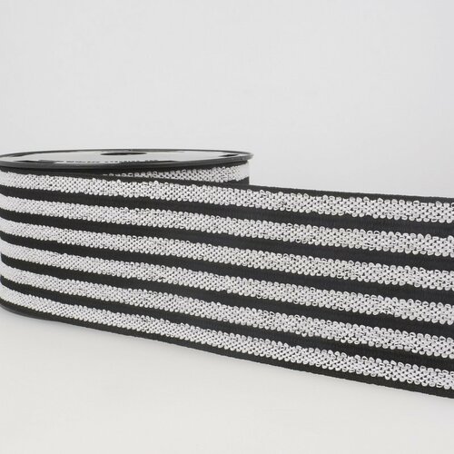 Bobine 10m elastique ceinture stripes/rayures noir/blanc/noir