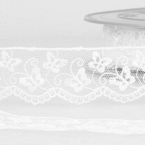 Bobine broderie tulle papillons 14,6m blanc 35mm