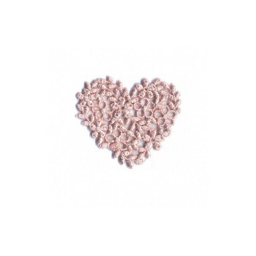 Ecusson thermocollant cœur broderie vieux rose 40mm x45mm