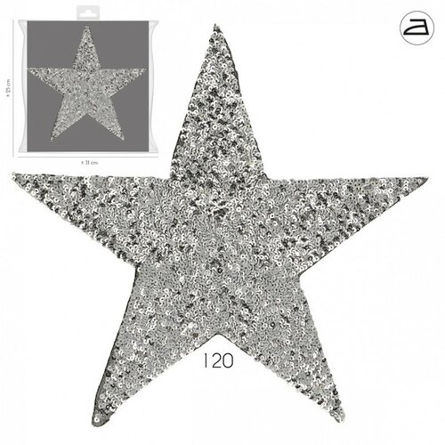 Ecusson thermocollant grand format étoile en sequins argent  25 cm x 31 cm