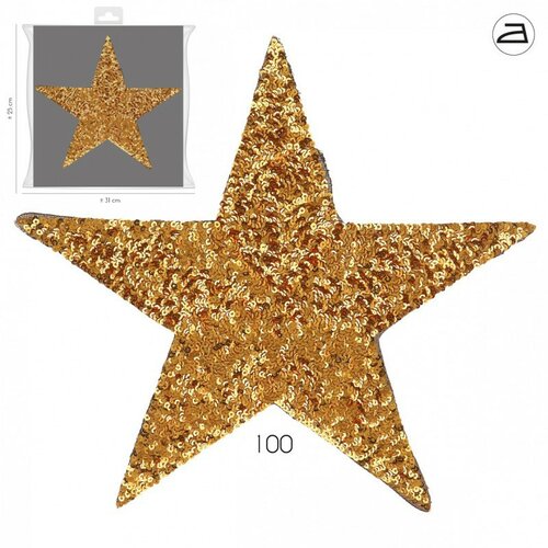 Ecusson thermocollant grand format étoile en sequins or 25 cm x 31 cm