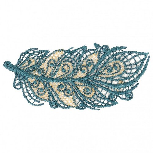 Ecusson thermocollant plume en dentelle bleu 5,5 cm x 2 cm