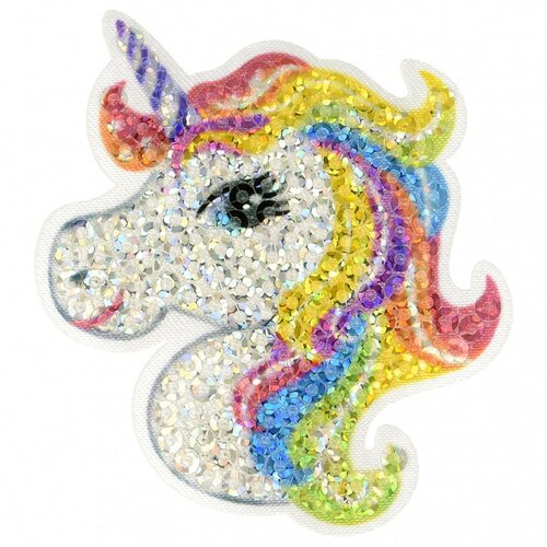 Ecusson thermocollant à sequins licorne arc en ciel 6 cm x 5,5 cm