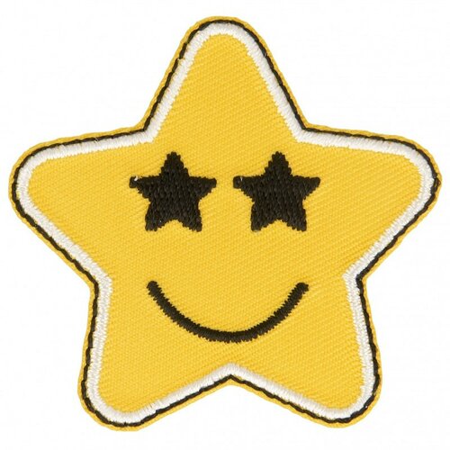 Ecusson thermocollant étoile jaune sourire et étoiles dans les yeux5 cm x 5 cm