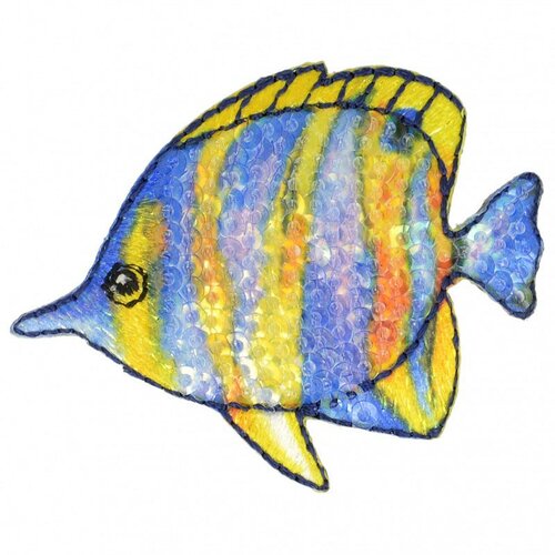 Ecusson thermocollant à sequins poisson bleu et jaune 4,5 cm x 6 cm