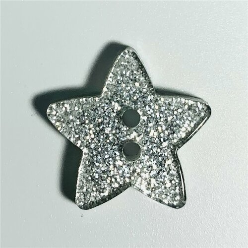 Bouton étoile paillettée argent 18mm