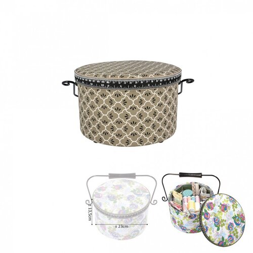 Boîte à couture ronde 22x13,5cm imprimé vague marron et noir