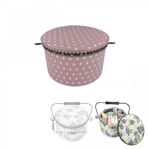 Boîte à couture ronde 22x13,5cm étoiles roses