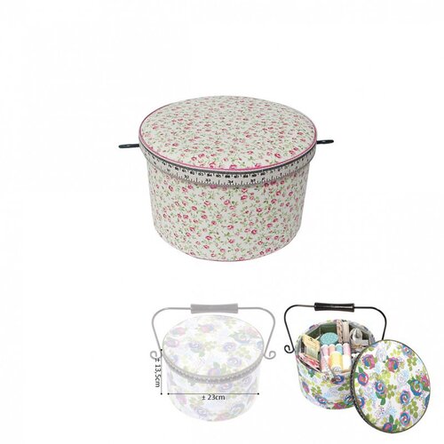 Boîte à couture ronde 22x13,5cm liberty fuchsia