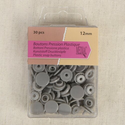 Lot de 30 boutons pression 100% plastique gris 12mm