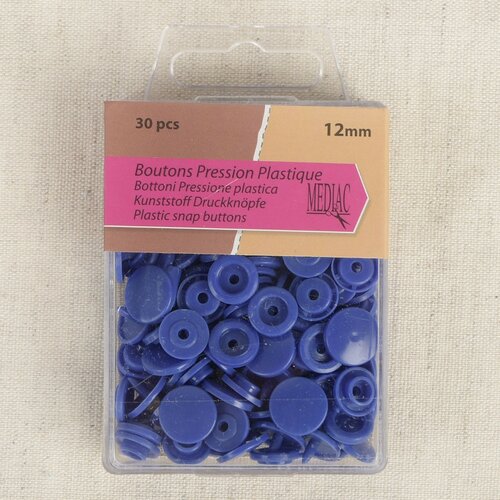 Lot de 30 boutons pression 100% plastique bleu roy 12mm