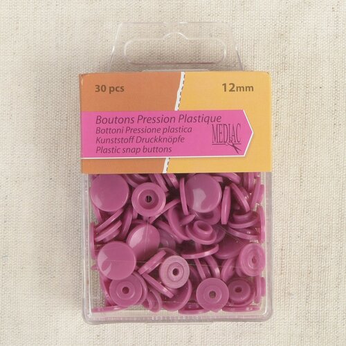Lot de 30 boutons pression 100% plastique rose violet 12mm